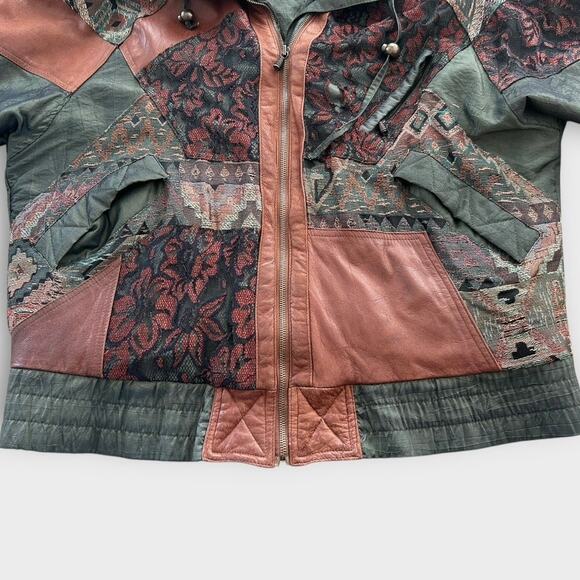 VTG 80s East West Patchwork Bomber Puffer Jacket Womens M Boho Cowgirl Grunge - Picture 3 of 16